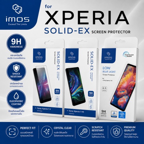 IMOS ฟิล์มกระจก SOLID-EX / SOLID-EX2 Glass Screen Protector สำหรับ SONY Xperia 1 VIII / 1 VII / 1 VI / 1 V / 1 IV IMOS ฟิล์มกระจก SOLID-EX / SOLID-EX2 Glass Screen Protector สำหรับ SONY Xperia 1 VIII / 1 VII / 1 VI / 1 V / 1 IV