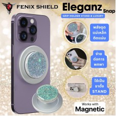 FenixShield Eleganz Snap SILVER GLITTER Magnetic Grip Holder Stand