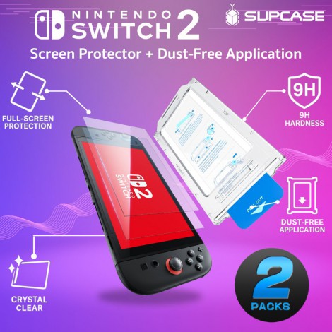 (2 ชิ้น) ฟิล์มกระจก SUPCASE Screen Protector พร้อมชุดติดตั้ง สำหรับ Nintendo Switch 2