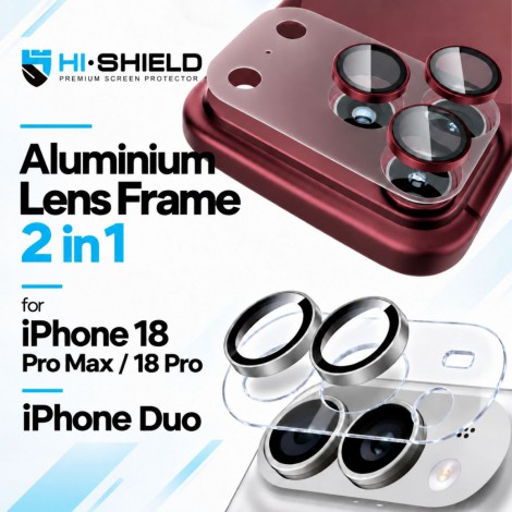 กระจกกันเลนส์กล้อง HIShiled Aluminum Lens Frame 2 in 1 สำหรับ iPhone Duo / 18 Pro / 18 Pro Max กระจกกันเลนส์กล้อง HIShiled Aluminum Lens Frame 2 in 1 สำหรับ iPhone Duo / 18 Pro / 18 Pro Max
