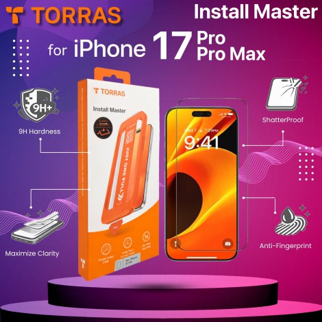 TORRAS ฟิล์มกระจก Install Master Screen Protector สำหรับ iPhone 17 Pro Max / 17 Pro
