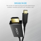 (มีรับประกัน) ROCK สายแปลง USB Type C to HDMI Cable (4K)