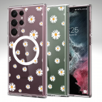 (แถมฟิล์ม) เคส FenixShield Crystal Hybrid [ WHITE DAISY ] สำหรับ Samsung Galaxy S25 / S24 / S23 / S22 / Plus / Ultra / FE