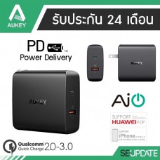 Adapter ที่ชาร์จ Aukey 2 Port USB C Wall Charger with Quick Charge 3.0 and PD 2.0 (30W) 