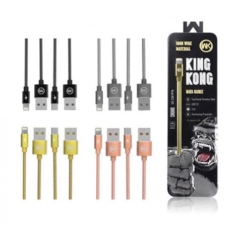 สายชาร์จ เกลียวสปริง WK KingKong Iron Wire Material Quick Charge Data Cable (หัว Micro USB)