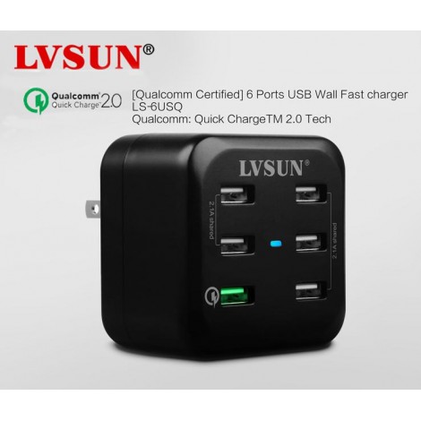Adapter ที่ชาร์จ LVSUN 6 Ports USB Wall Fast Charger with Quick Charge 2.0 (QC 2.0) + แถมหัวปลั๊กนานาชาติ Adapter ที่ชาร์จ LVSUN 6 Ports USB Wall Fast Charger with Quick Charge 2.0 (QC 2.0) + แถมหัวปลั๊กนานาชาติ