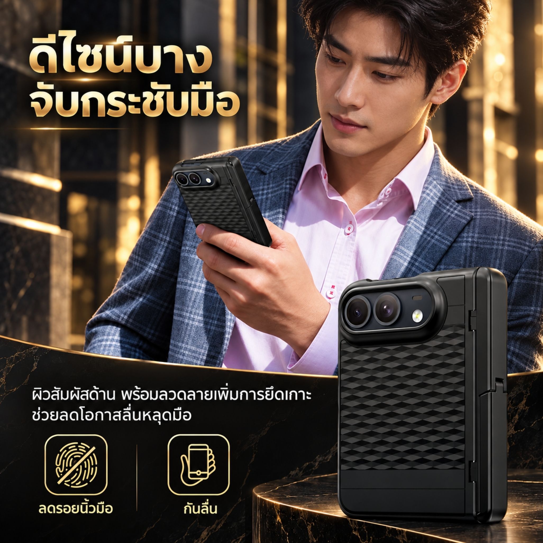 FenixShield Diamond Stand สำหรับ iPhone Duo - ผิวด้านลาย Diamond จับกระชับมือ ลดรอยนิ้วมือและการลื่น