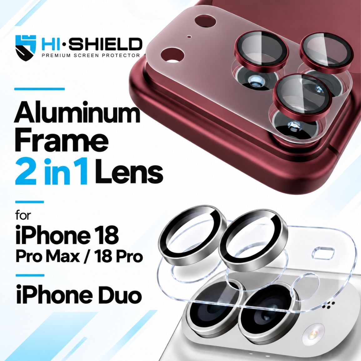 HI-SHIELD Aluminium Lens Frame 2-in-1 สำหรับ iPhone 18 Pro Max / 18 Pro / Duo