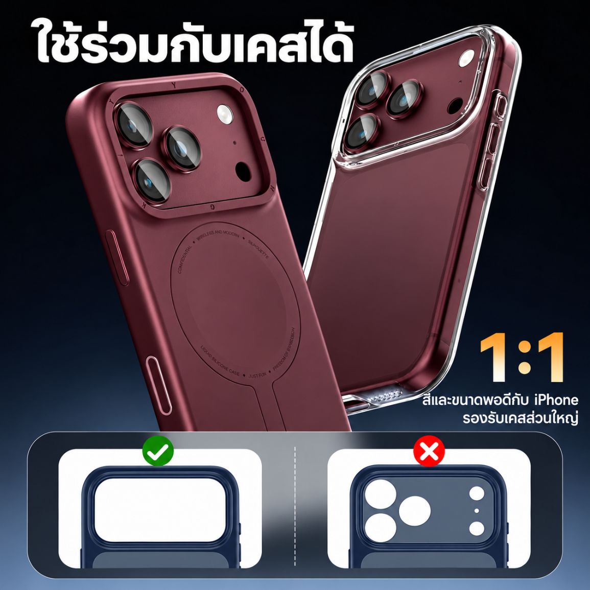 ตัวอย่างเคสช่องกล้องเปิดและเคสที่อาจกดทับกระจกกันเลนส์