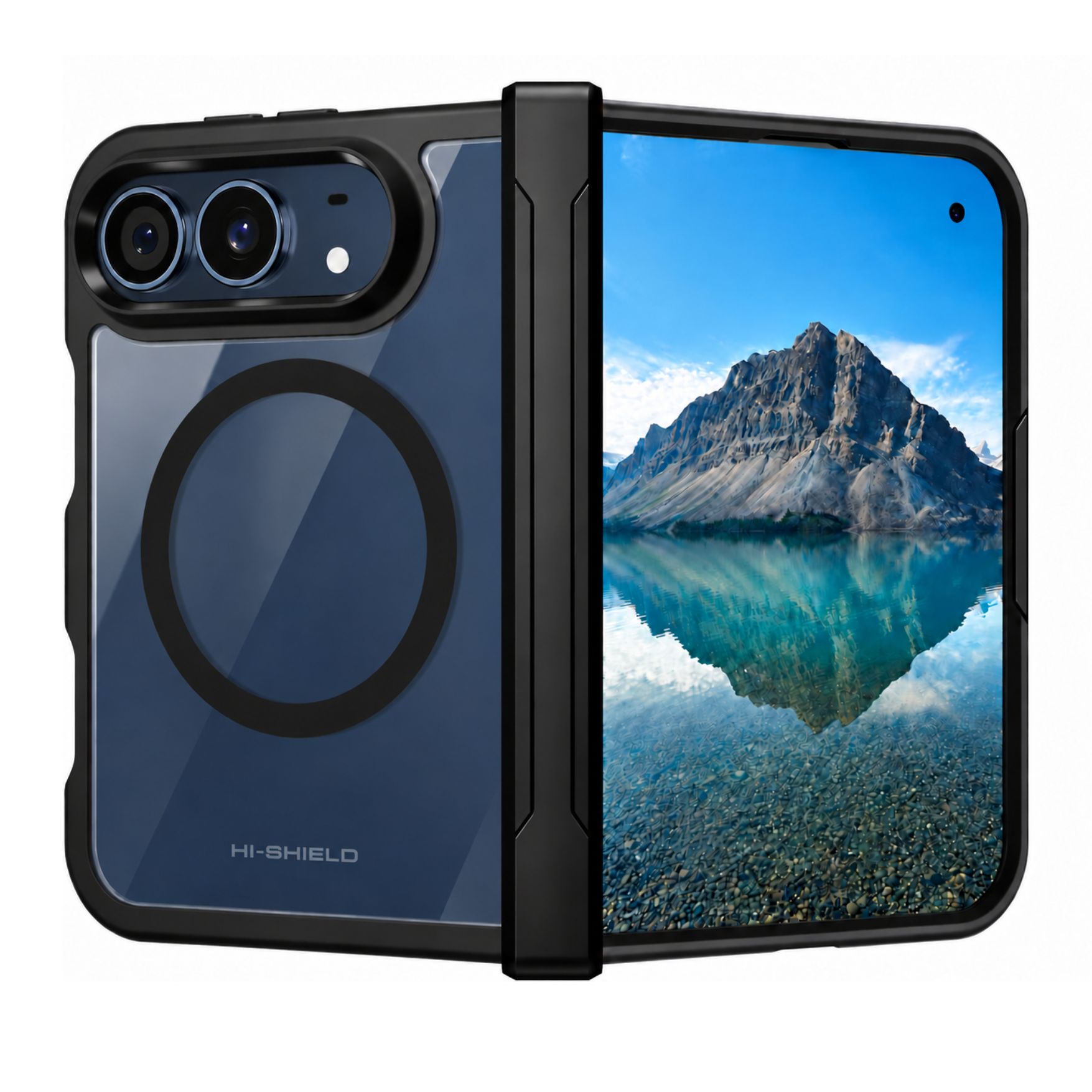 HiShield Magnetic Shield แบบใสขอบดำ สำหรับ iPhone Duo พร้อมวงแหวนแม่เหล็กสีดำ