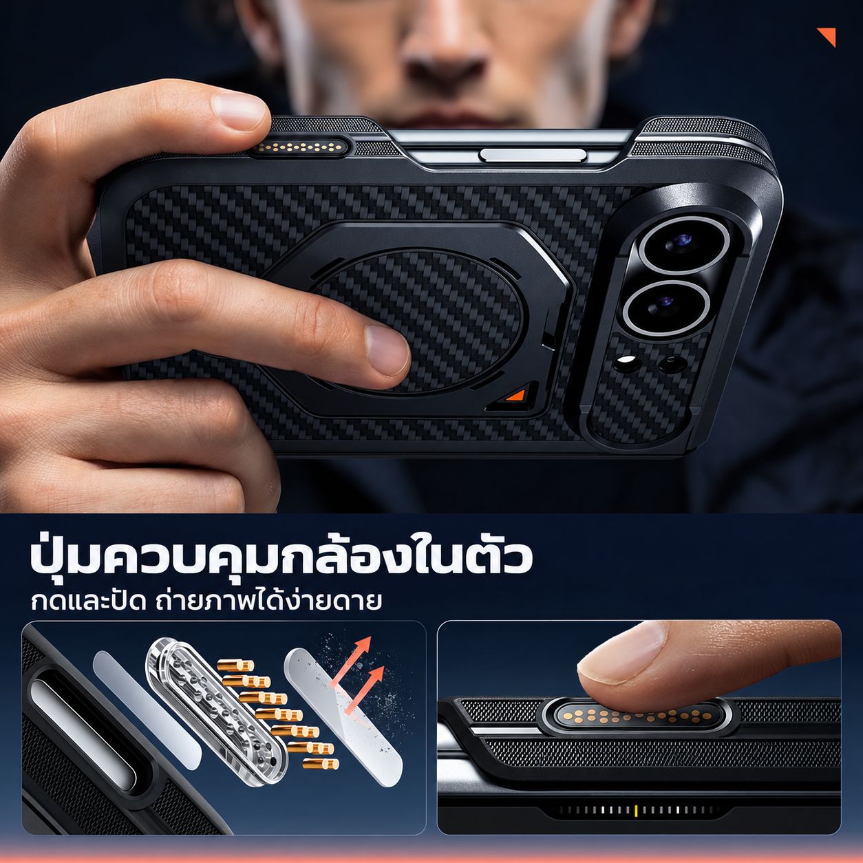 ปุ่มครอบ Camera Control รองรับการกดและปัดเพื่อควบคุมกล้องขณะใส่เคส