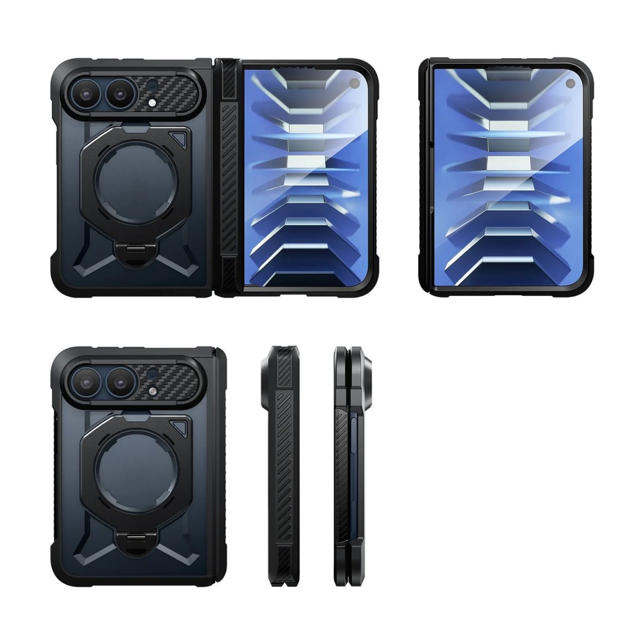 ภาพรวมเคส SUPCASE UB Grip สำหรับ iPhone Duo ด้านหน้า ด้านหลัง ด้านข้าง และขณะกางเครื่อง